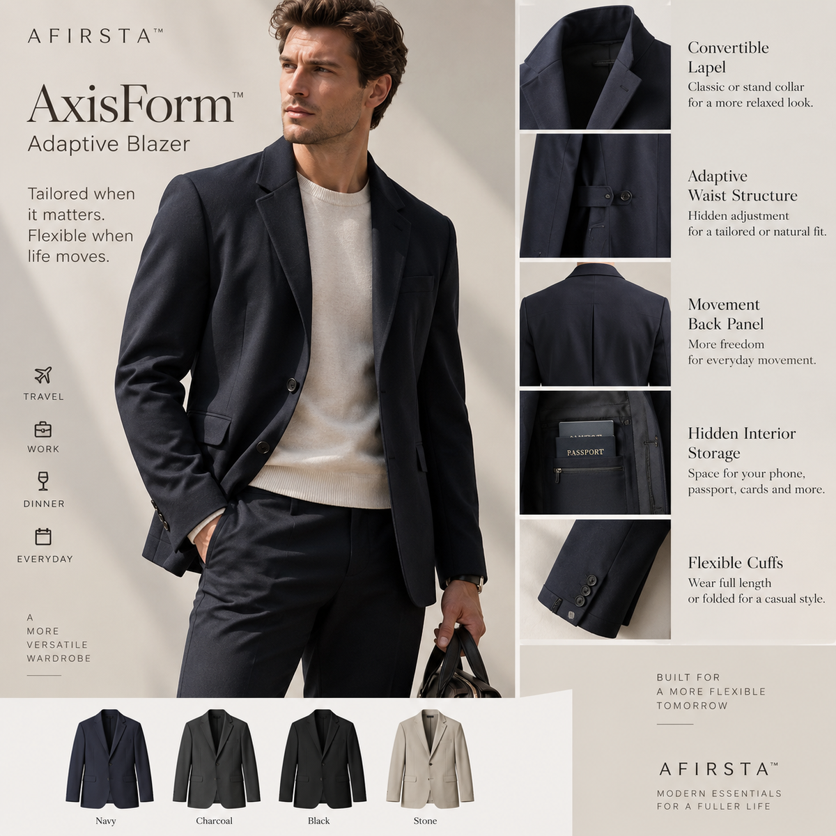 AFIRSTA™ AxisForm Adaptive Blazer – Tailored Comfort for Work, Travel & Everyday Style