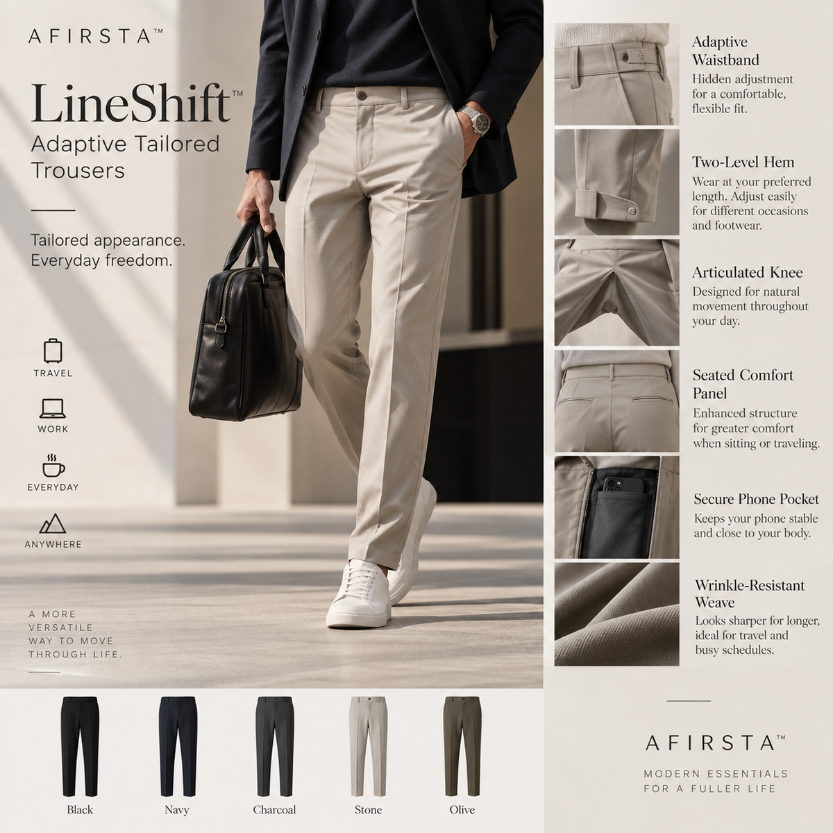 AFIRSTA™ LineShift Adaptive Tailored Trousers – Flexible Fit for Work