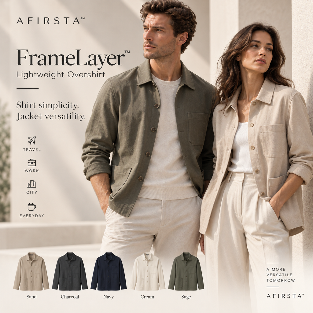 AFIRSTA™ FrameLayer™ Lightweight Overshirt – Unisex Layering Shirt Jacket for Travel