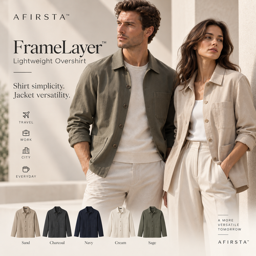 AFIRSTA™ FrameLayer™ Lightweight Overshirt – Unisex Layering Shirt Jacket for Travel