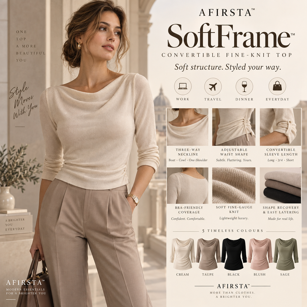 AFIRSTA™ SoftFrame Convertible Fine-Knit Top – Adjustable Women’s Knitwear for Work