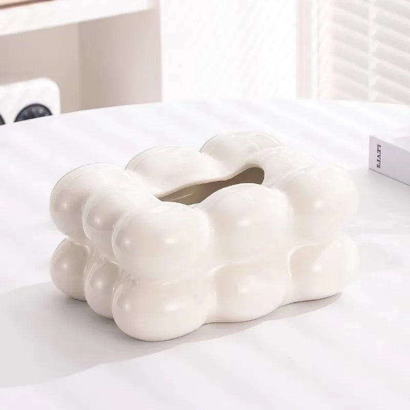 Ceramic Tissue Box with Drawer – Cotton Candy Style