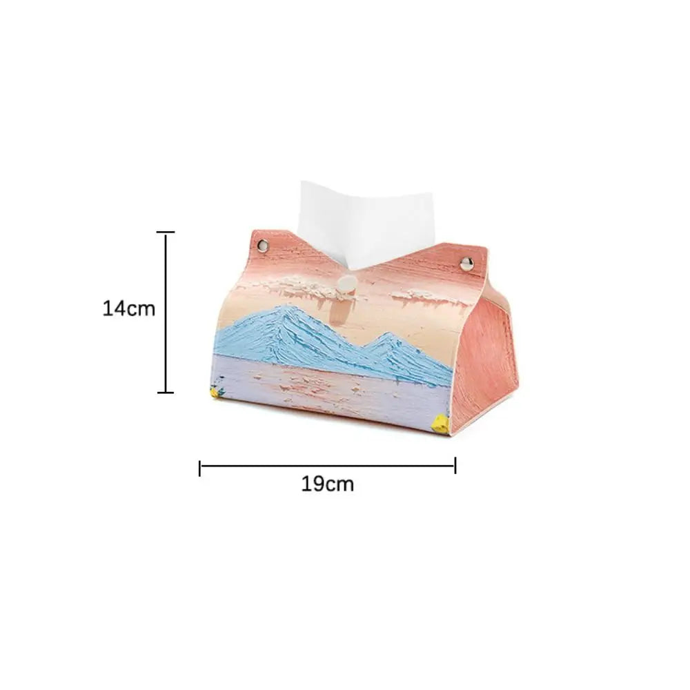 Aesthetic Pink Leather ✅Tissue Box with Oil Painting Design