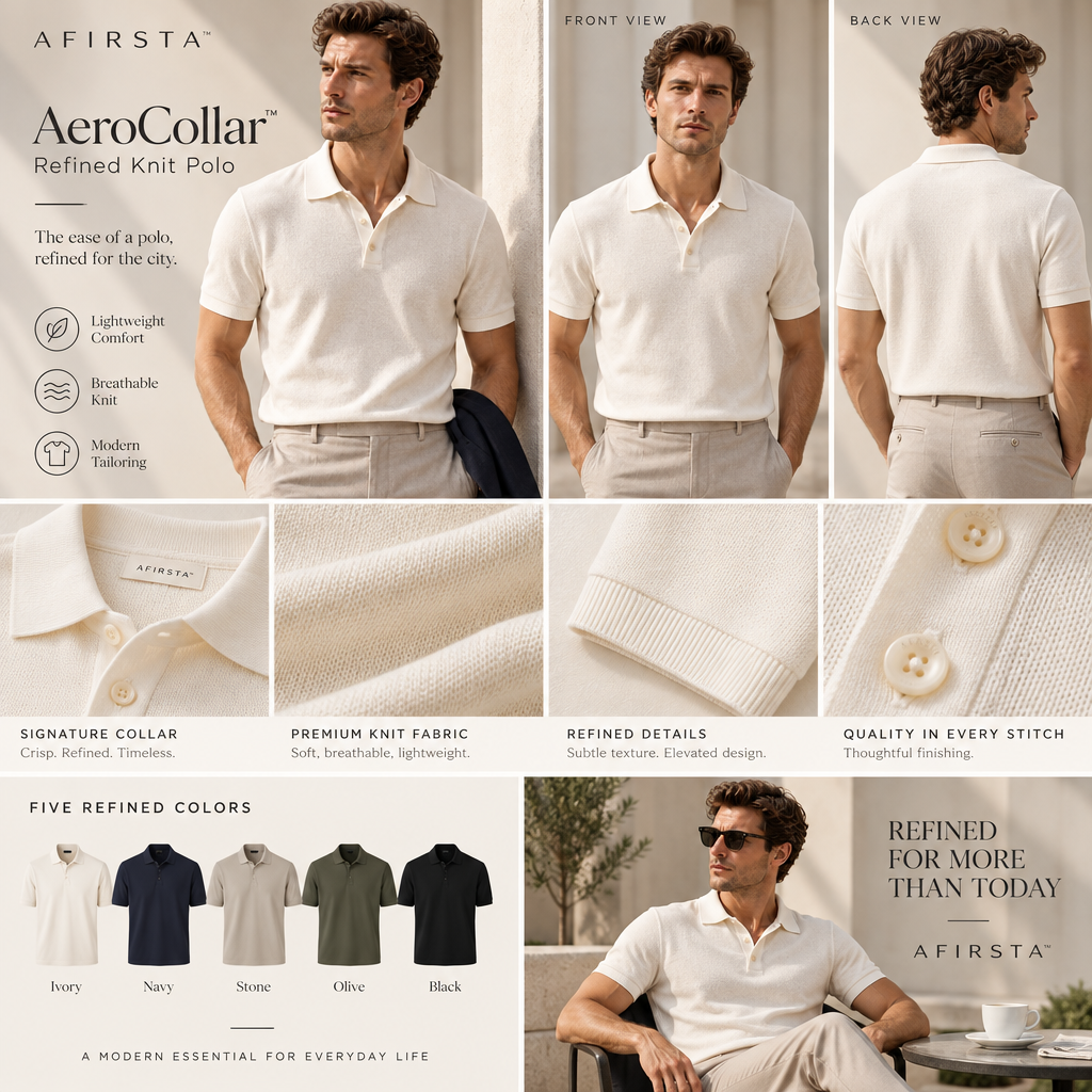 AFIRSTA™ AeroCollar Refined Knit Polo – Breathable Tailored Polo for Work