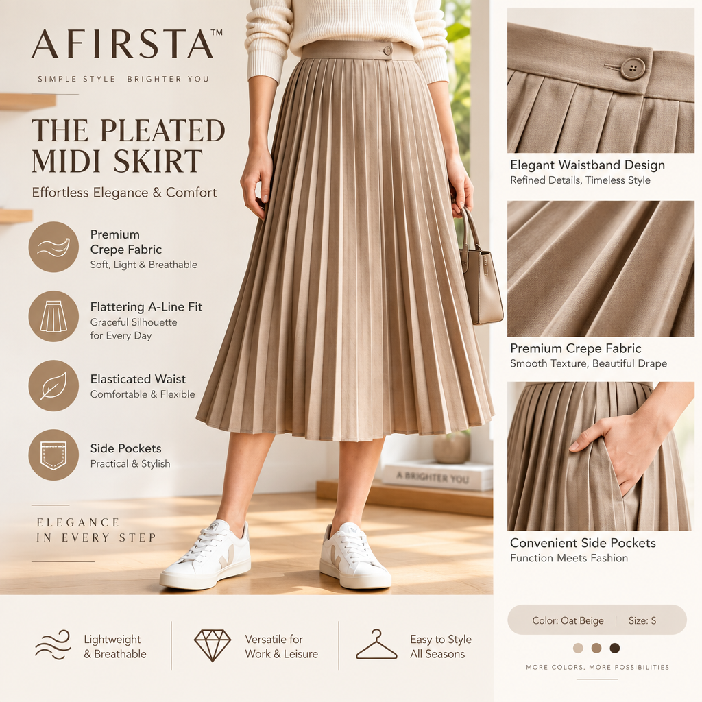 AFIRSTA™ ArcPleat Adjustable Midi Skirt