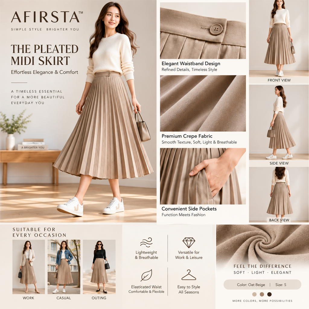 AFIRSTA™ ArcPleat Adjustable Midi Skirt