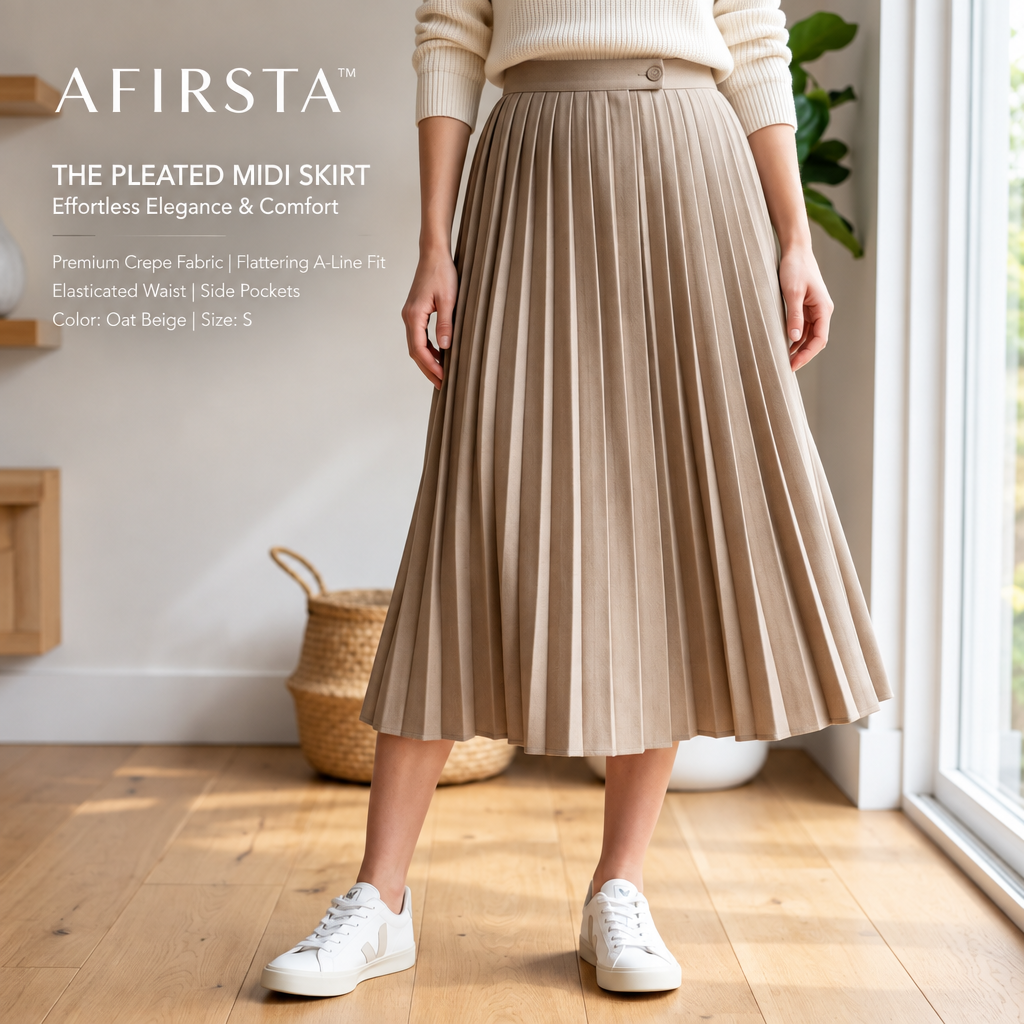AFIRSTA™ ArcPleat Adjustable Midi Skirt