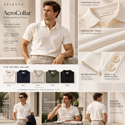 AFIRSTA™ AeroCollar Refined Knit Polo – Breathable Tailored Polo for Work